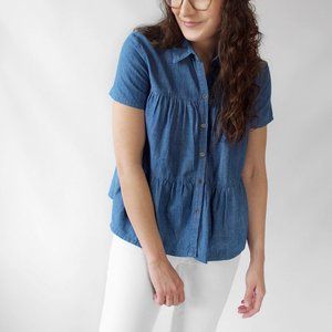 Tiered Ruffle Chambray Shirt